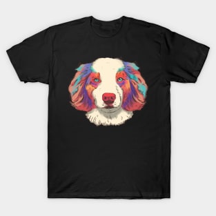 Australian Shepherd Dog Art Colorful Retro T-Shirt